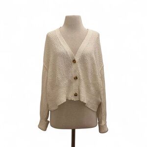 Free People Cream Boucle Textured Oversized Clean Girl Preppy Cardigan Sz Small